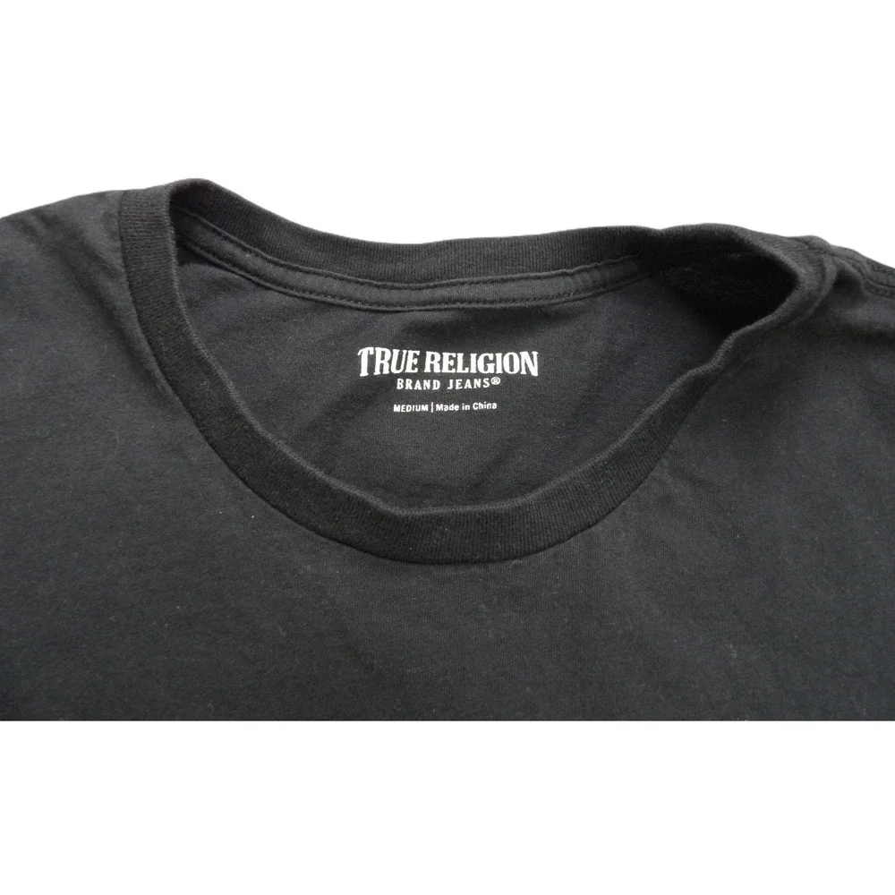 True Religion Buddha Guitar Logo Graphic Tee Men M Black Red Cotton Streetwear
